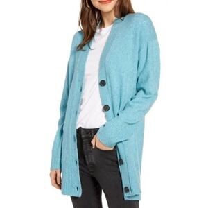 Something Navy Women's Button Down Cozy V-neck Cardigan Sweater Blue Size S